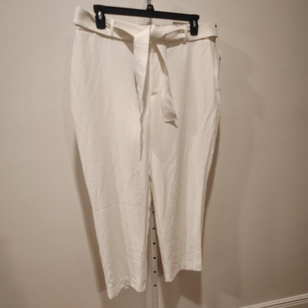 Nine West Belted Tapered Linen Ankle White Pant Pants Size XL NWT Polyester